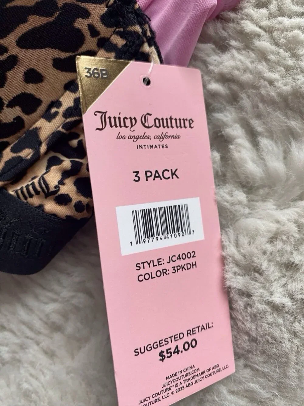 3 Pack‎ Juicy Couture Sexy Push Up Bra Size 36B Cheetah Animal Print Pink NEW